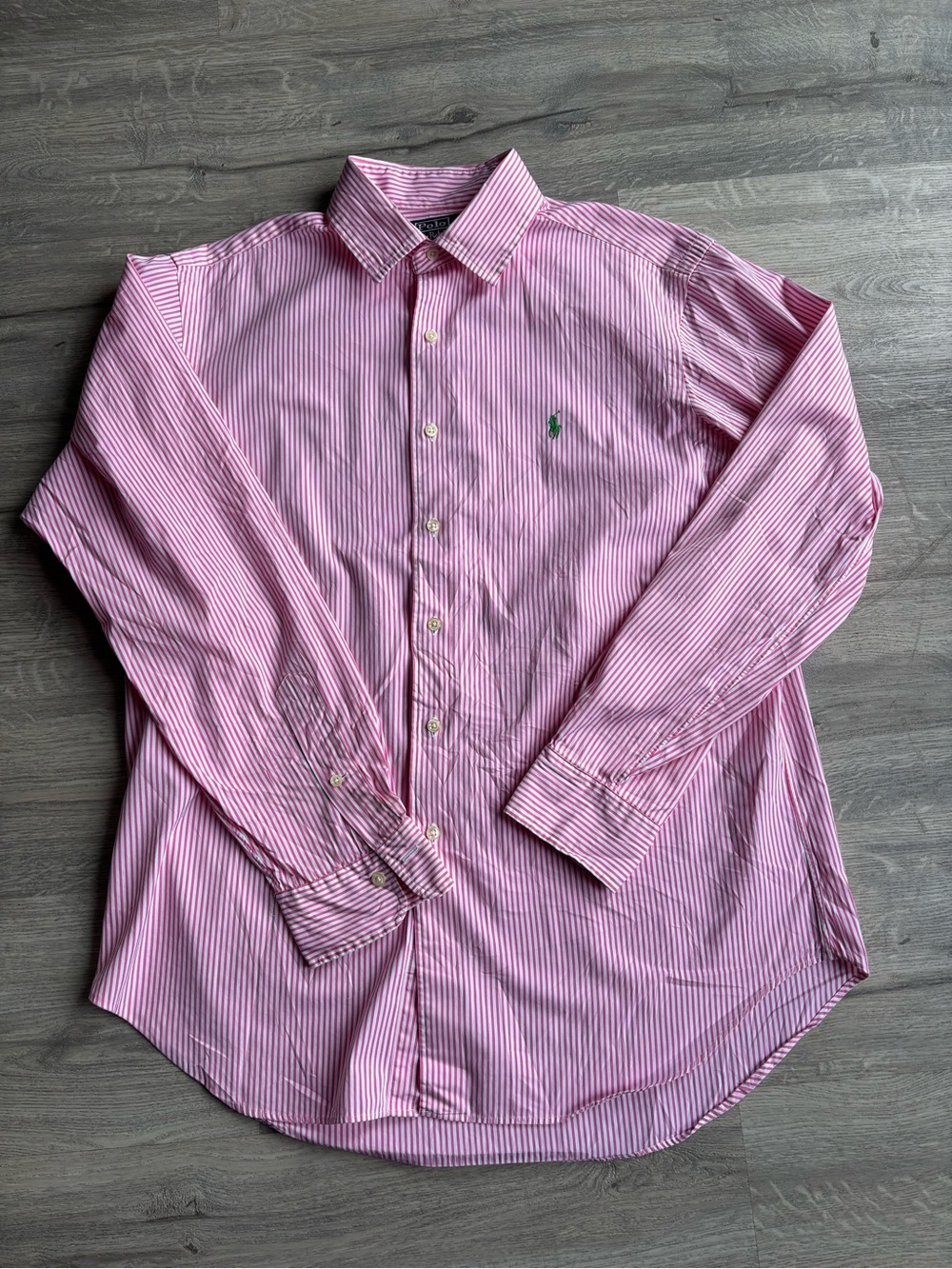 Ralph Lauren Pink and White Striped Button-Down Shirt 100% Cotton Sz lg